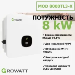 Мережевий інвертор Growatt MOD 8000TL3-X, пакування пошкоджене, товар цілий.